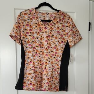 Halloween Pumpkin Print Women's ScrubTop